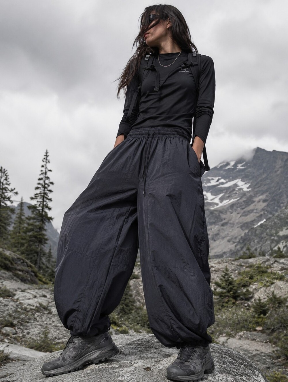 Free People Movement Black Parachute Balloon Pants Oversized Barrel  Joggers XS